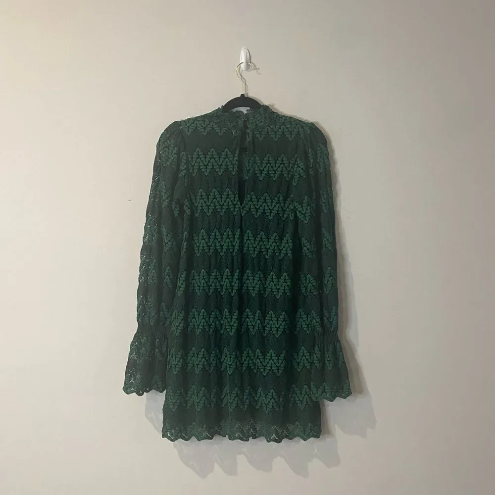 Free People Forest Green Lace Mini Dress